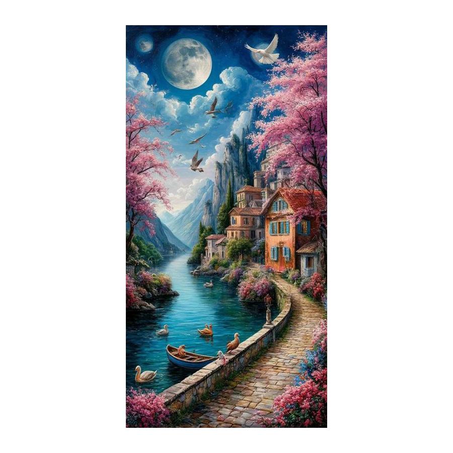 Dachbodenaussicht Große Größe Diamantmalerei Neue Kollektion Malerisches Schloss DIY Voll Quadratisch Rundbohrer Strassstickerei Mosaik Kreuzstich-Sets