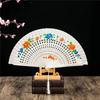 Faltfächer mit Quasten, doppelseitig, Blumenmuster, hohle Holzrippen, Laufstege, Tanz-Wing-Chun-Requisiten, Damen, Sommer-Handfächer, Partyzubehör