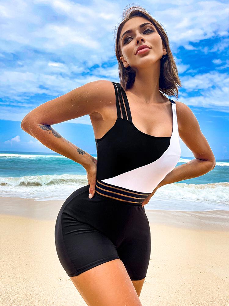European & American One-Shoulder Color Block Bikini Swimwear