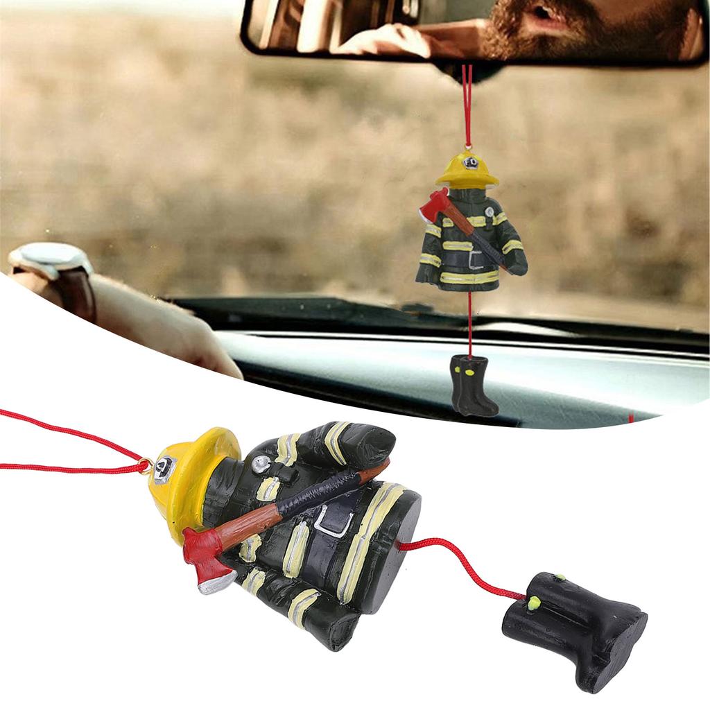 Xmas Firefighter Hanging Ornament Yellow Green Color Matching Resin Fireman Xmas Tree Car Decoration