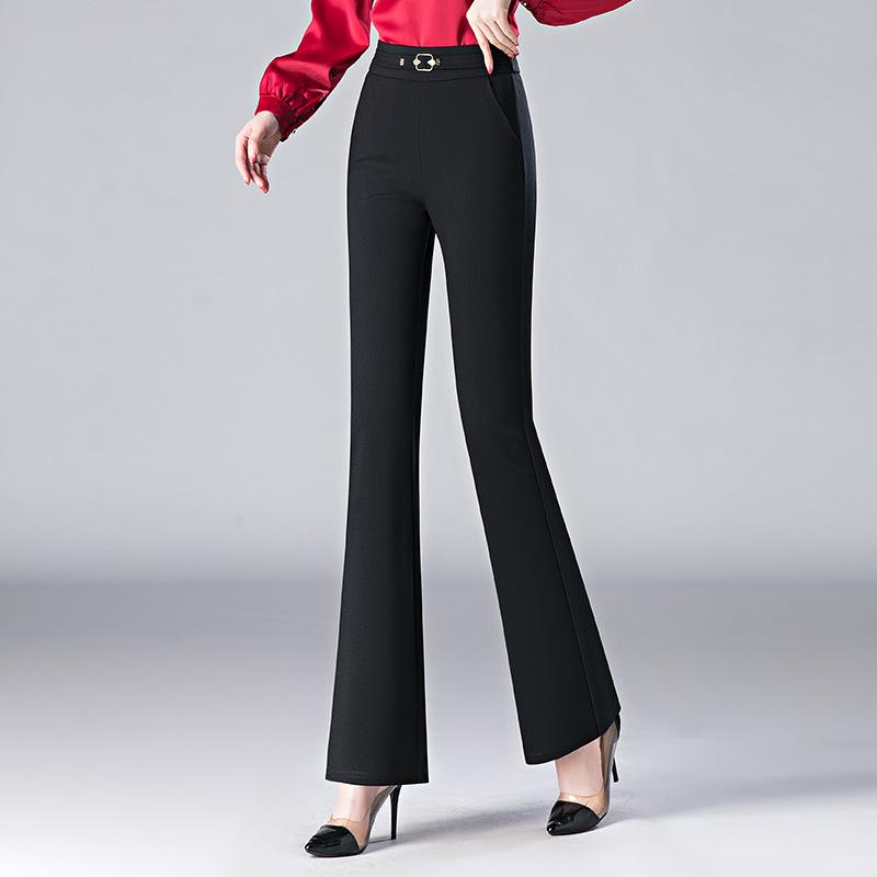 Women's Plus Size Micro-Flare Elastic Waist Trousers: Slimming, Casual Long Pants for Spring and Summer