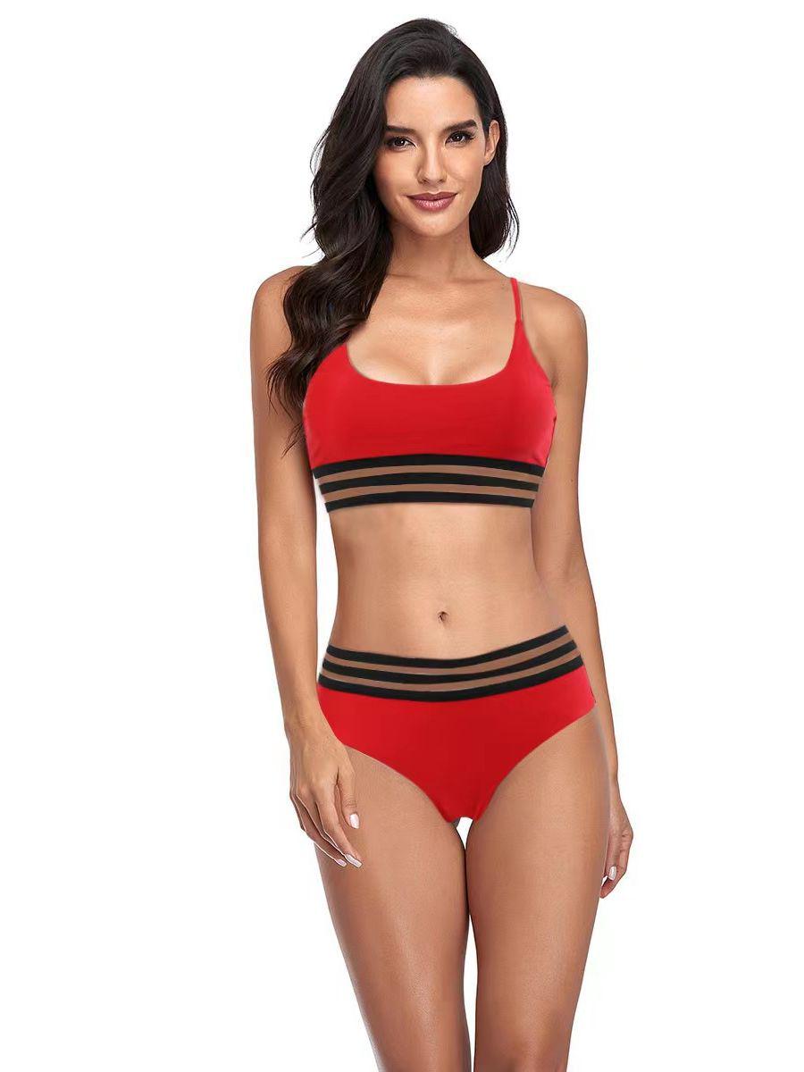 

Европейский и американский сексуальный раздельный спортивный купальник бикини из нейлона с высокой талией и открытой спиной Small красный