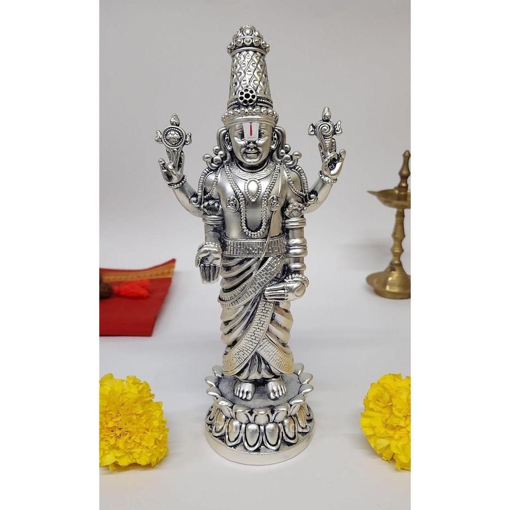 Lord Tirupati Balaji Kamal Silver Plated Idol for Car Dashboard | Lord Venkateswara Swamy for Diwali Decor
