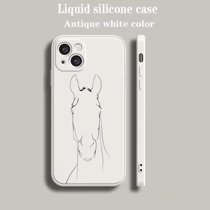 Luxury Color Phone Case For iPhone 15 16 14 13 12 mini 11 Pro Max XS X XR SE 7 8 Plus soft Silicone Beige Cover Animal Art Horse