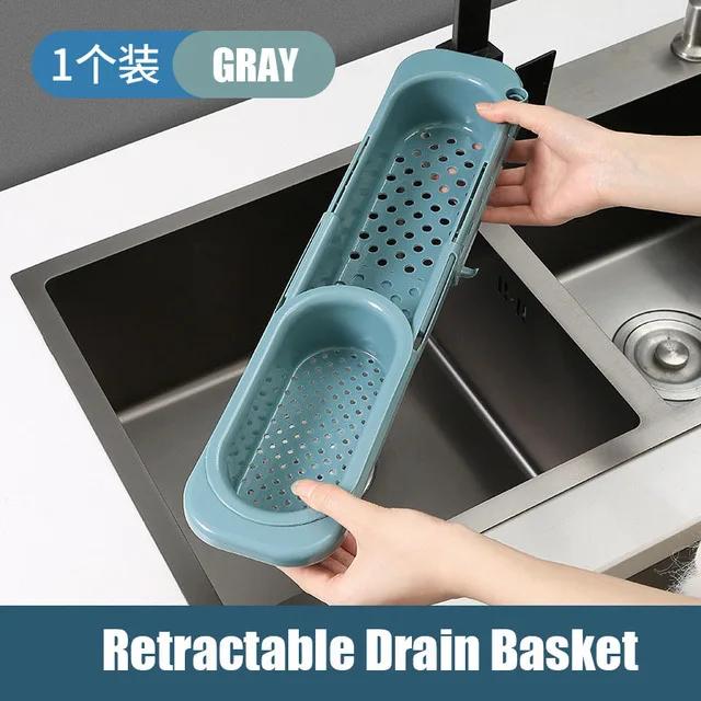 Telescopic Sink Shelf Drainer Rack Kitchen Organizer Soap Sponge Holder Towel Rack Storage Organizer Basket Gadgets Accessories