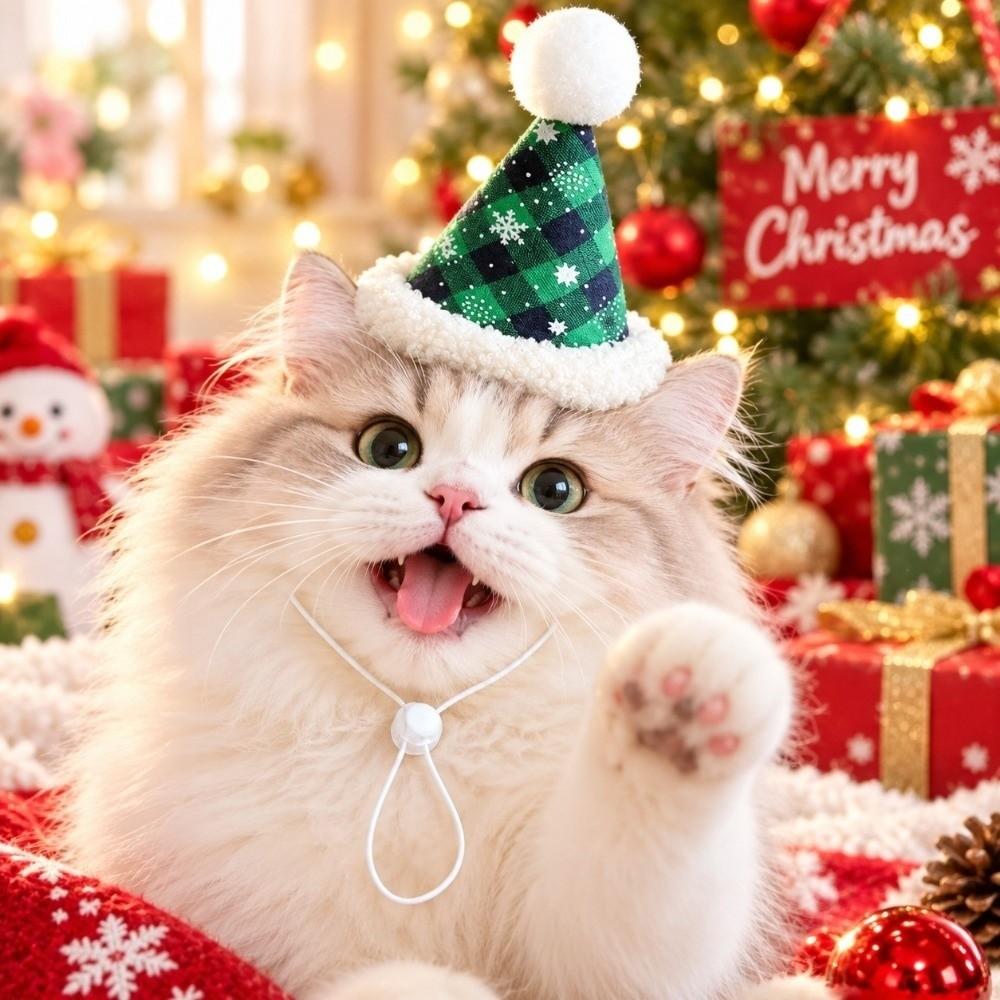 Knitted Yarn Christmas Pet Hat Soft Pompon Yarn Kitten Headwear Winter Gathering