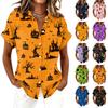 Womens Casual Short Sleeve Button Down Shirt Halloween Print Top Lightweight Relaxed Fit Blouse for Everyday Wear