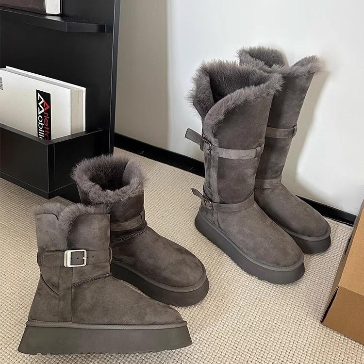 Gray Snow Boots Women's Winter 2025 New Thick-soled Heightened Velvet Thickened Long Tube Snow Northeast Large Cotton Shoes