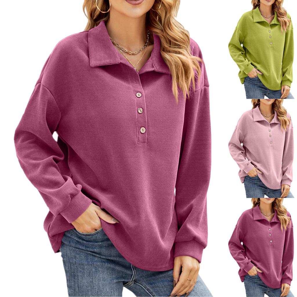 Women's Fashion Casual Versatile Lapel Loose Long Sleeve Pullover Solid Color Long Sleeve Women's Sweatshirt