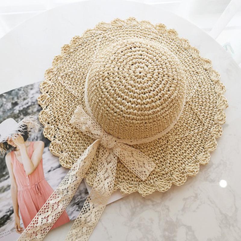 Straw Hat Lace Embellishment Bucket Hat Lace Hat Bucket Shape For Outdoor Activities Women's Accessory Sun