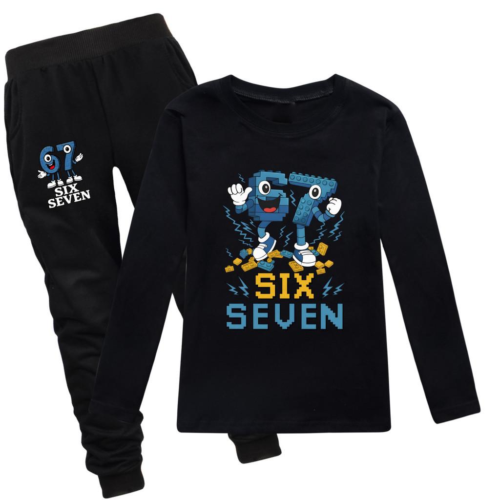 

5230 Kids Boys Girls Steal a Brainrot 67 Print T-shirt Pants Clothes Set 120cm чорний