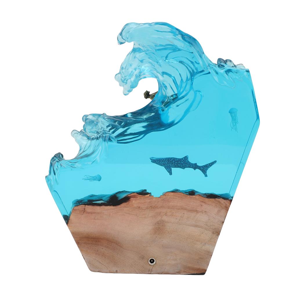 LED Ocean Surfing Night Light Synthetic Resin Wooden Handmade Bedside Table Lamp 3D Desk Art Ornament for Office Bedroom Decor