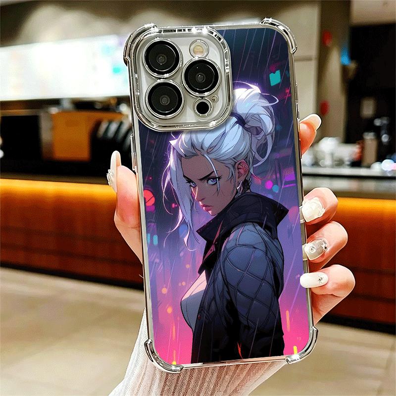 

V-Valorant Jett Soft Phone Case For iPhone 15 16 17 Air 14 Pro Max 16E Plus 13 12 Mini Plating Anti-Fall Fundas iPhone 17 Pro Max