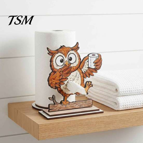 Novelty Bathroom Decor Roll Paper Holder, Creative Animal Shape Dispenser, Vertical Stable Tissue Sustainable Wood Stand Rack, Solid for Kitchen