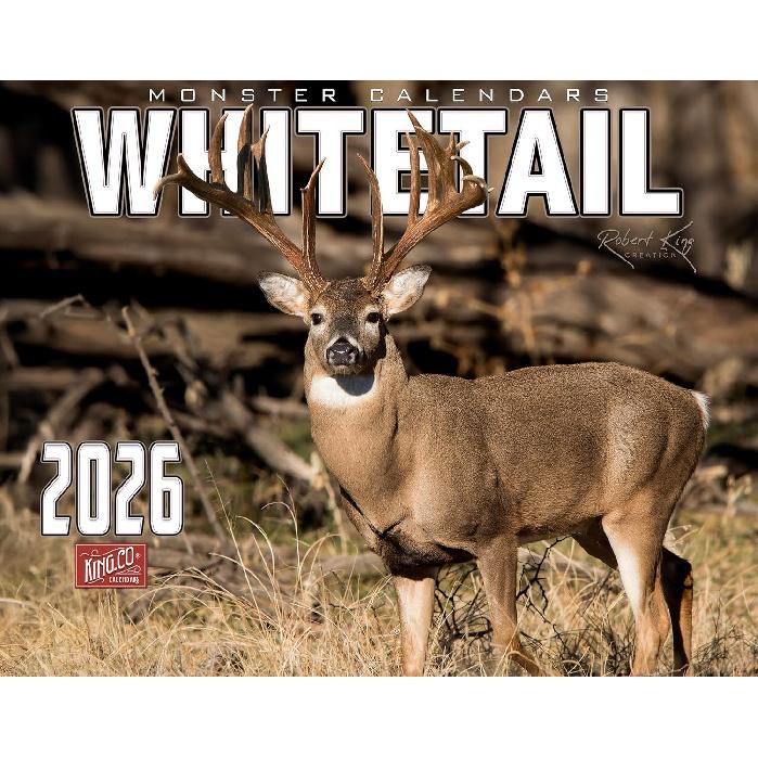 2026 Monster Whitetail Deer Wall Calendar 16-Month X-Large Size 14x22, Big Buck Rack Calendar by The KING Company-Monster Calendars 2026 Whitetail Wall Calen