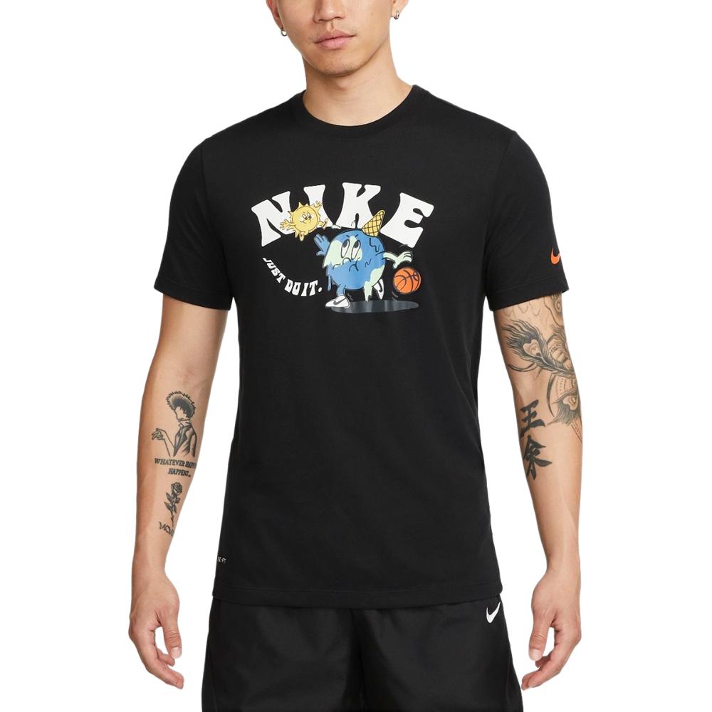 Nike Dri-Fit Graphic Short Sleeve T-Shirt With Cartoon Print Earth Basketball Graffiti Men Tops Black DX6139-010