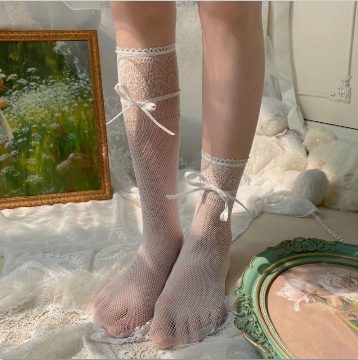 Lace Jk Straps Calves Stacked Mesh Socks Japanese Ballet Lace Bow Tube Socks Children Summer Thin