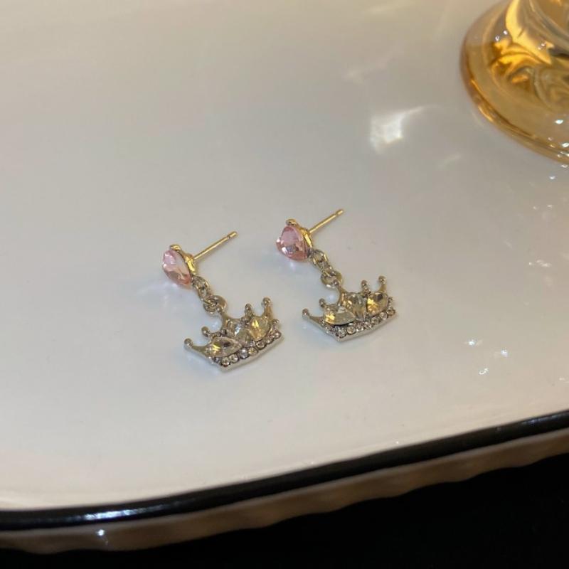 

Новая мода Темперамент Розовый Любовь Циркон Корона Кисточка Вечерние Серьги Джокер Женские