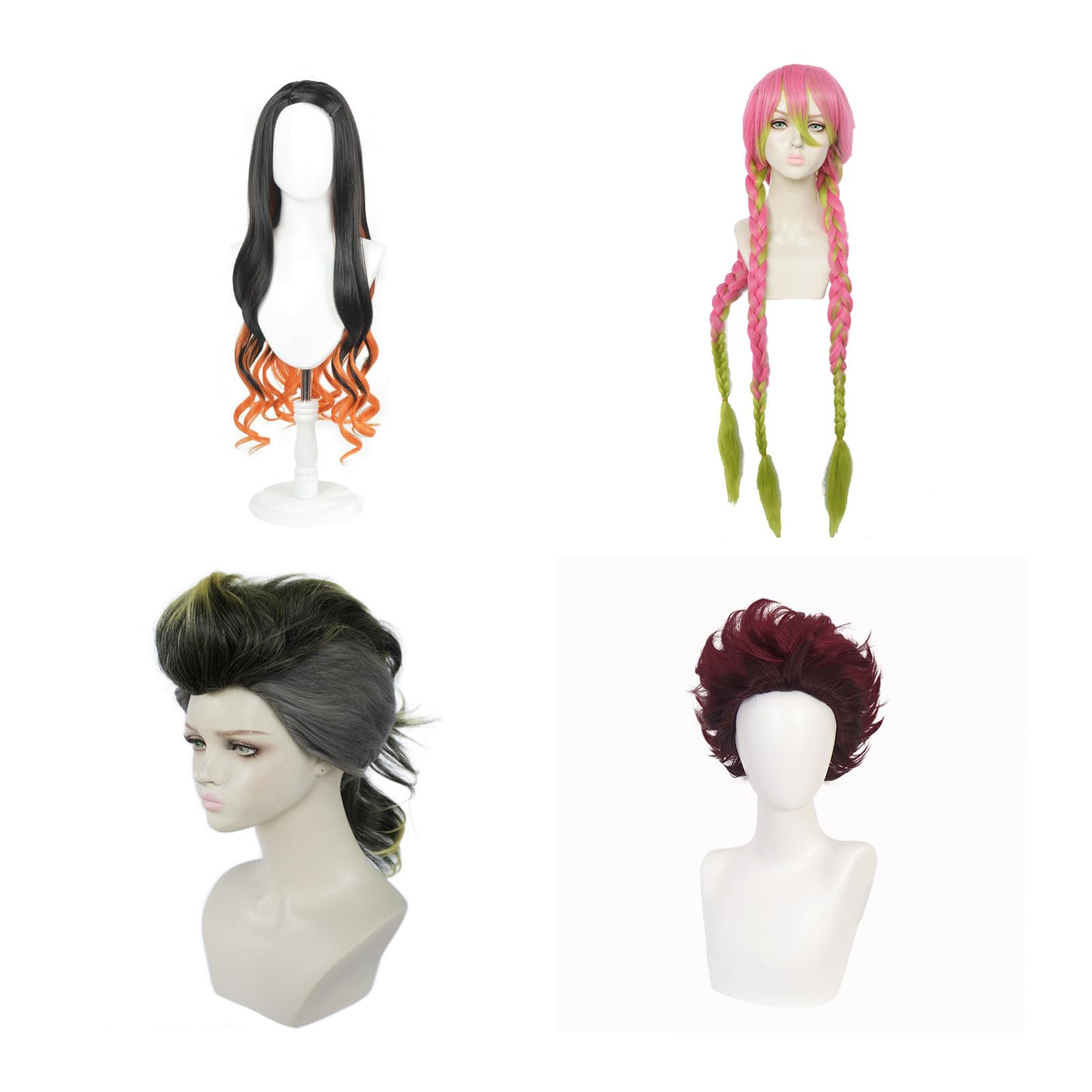 

Парик для косплея Demon Kimetsu no Yaiba Nezuko Kamado Mitsuri Kanroji с сеткой для парика, костюм для вечеринки на школьном фестивале, маскирующий парик, термостойкий парик