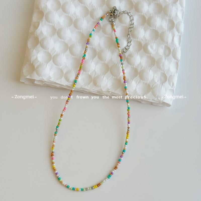 Mori sweet girl style DIY colored rice beads necklace female dopamine millet beads beaded neck chain necklace
