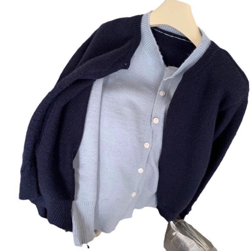 Korean Patchwork Color Block Knit Cardigan - Women's 2026 Autumn/Winter Loose Layering Sweater Jacket.