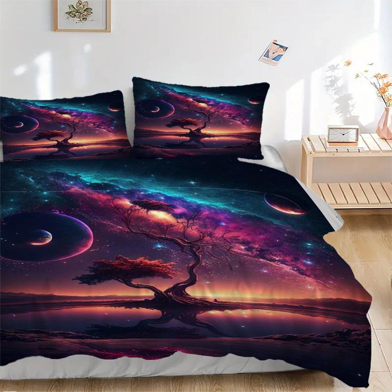 3pcs Fantasy Galaxy Tree Bedding Set - Includes One Quilt Cover and Two Pillowcases (No Core) - Home Decor, Festival Gift, Polyester Fabric,