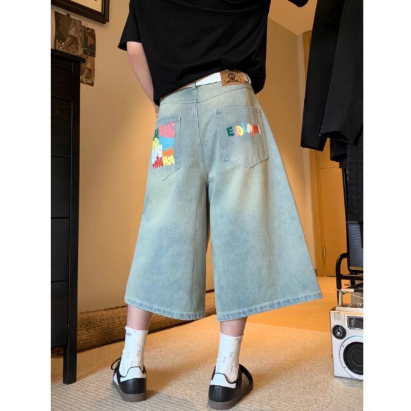 Y2K Retro Baggy Jeans: Unisex Harajuku Hip-Hop Gothic Style with Embroidered Pockets, Low-Waist Wide-Leg Blue Trousers