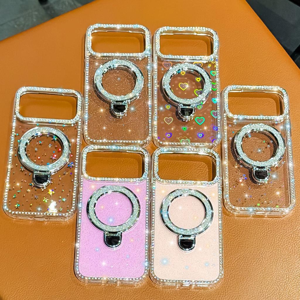 Applicable to iPhone17promax fulcrum glitter bracket Apple 16 mobile phone case luxury flash diamond 15 anti-drop