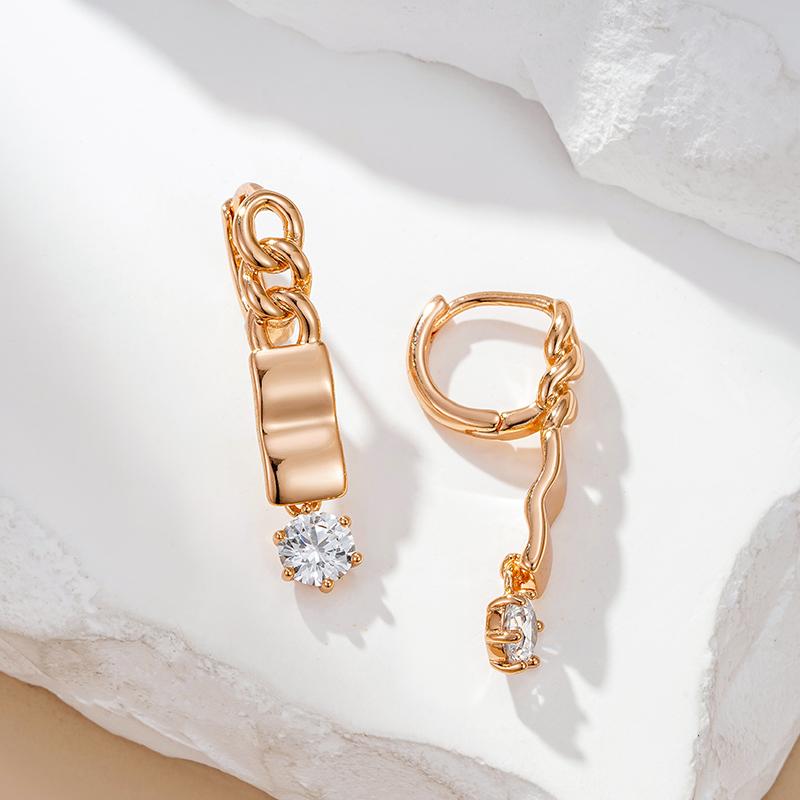 New Glossy Long Dangle Earrings For Women Luxury Rose Gold Color Natural Zircon Earring Vintage Fine Daily Jewelry