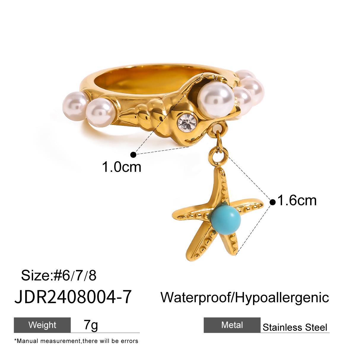 

Кольцо из 18-каратного золота с жемчугом, морской звездой и ракушкой - Тихий шик, ювелирные изделия из нержавеющей стали