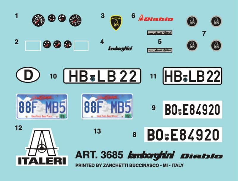 Platz Italeri 1/24 Lamborghini Diablo Plastic Model Kit IT3685 (Car)