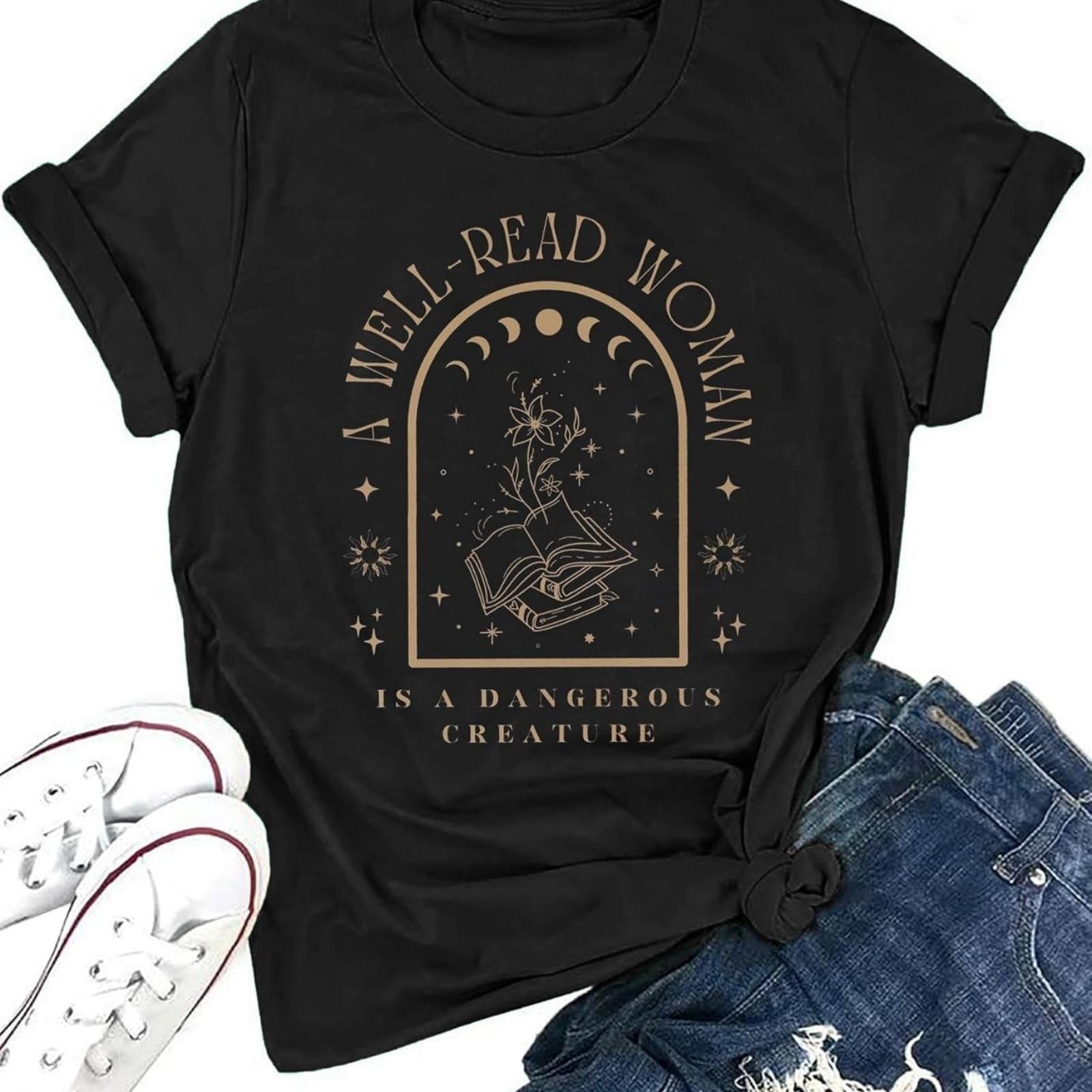 A Well Read Woman T-Shirt Women Reading Book Shirt Cute Book Lover Gift Vintage Graphic Tee Tops Funny Teacher Shirt S