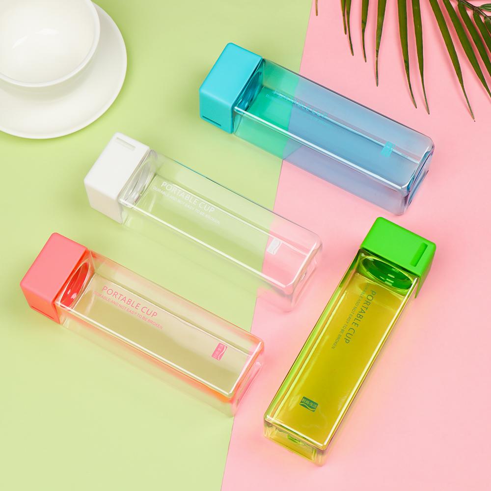 Square Water Bottle Plastic Clear Cup Leakproof Frosted Water Bottle Portable Drink Jug Practical PP Material Bottle with Straw