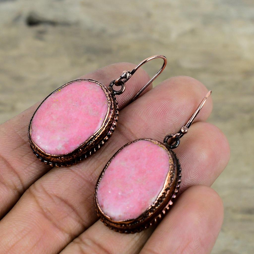 Cercei Thulite Cercei din cupru electroformat Bijuterii lucrate manual Cercel cu pietre prețioase naturale Bijuterii din cupru Cercei cu piatră de naștere Cadouri de aniversare