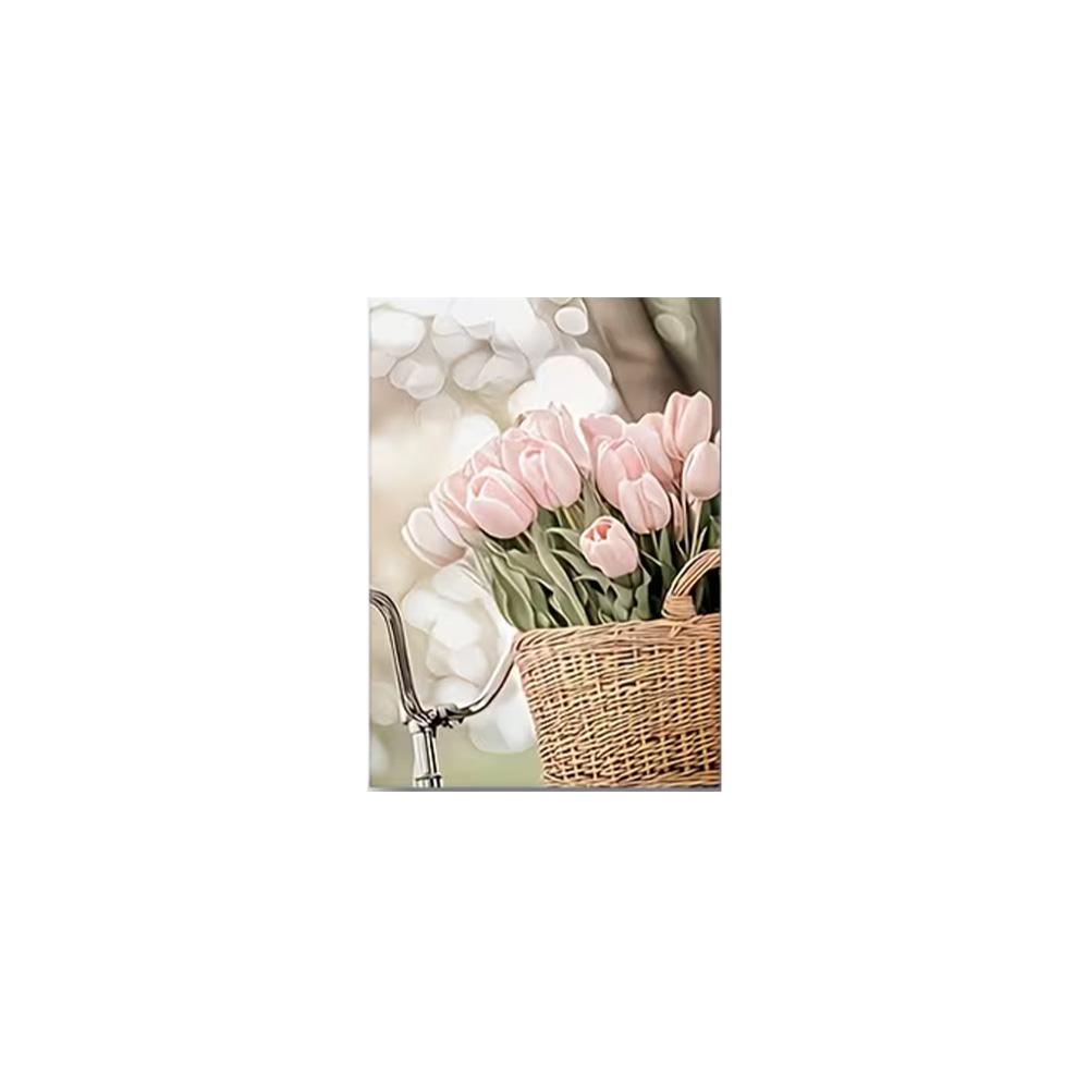 French Country Modern Paris Wall Art Suitable for Living Room Vertical French Streetscape Canvas Poster with Tulips, Spring Autumn Paintings