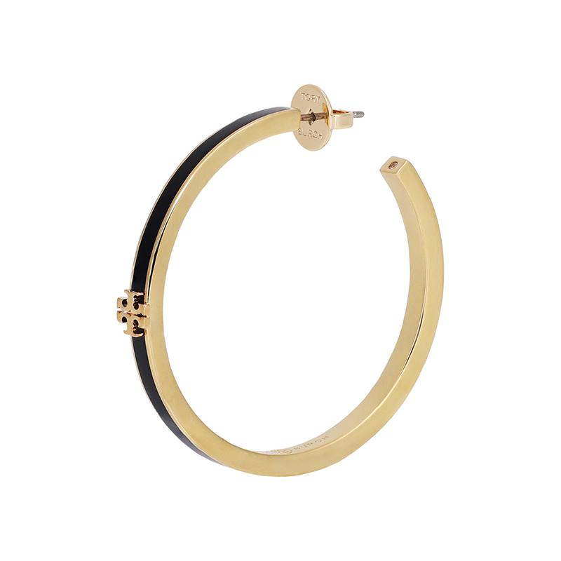 Tory Burch Logo Brass Enamel Crystal Earrings Women earrings Black 157204720
