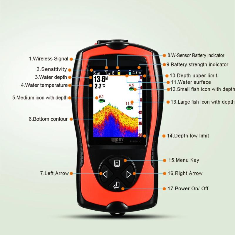 Sonar Fish Finder FF1108-1CWLA Rechargeable Wireless Sensor 45M Water Depth Echo Sounder Fishing Portable Fish Finder Tackle Accessories