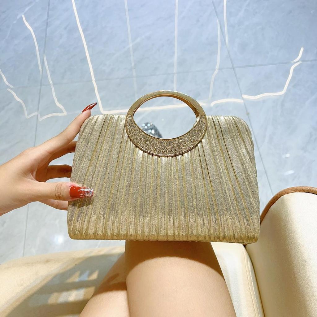 Elegant Pleated Leather Evening Handbag for Weddings and Parties
