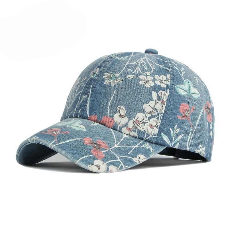 Vintage Ethnic Floral Print Denim Baseball Cap Women Summer Sun Protection Washed Cotton Soft Top Peaked Hat Casual Dad Cap
