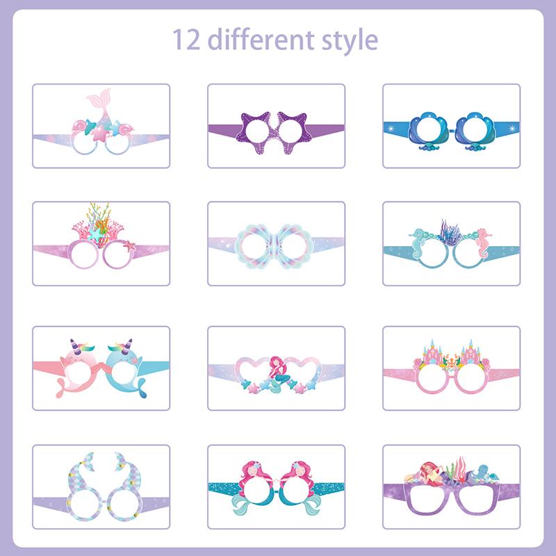 

12 шт. Бумажные очки с оправой для вечеринки в стиле русалки, мультяшные очки русалки, подарок для детской вечеринки по случаю дня рождения, принадлежности для вечеринки в подводной тематике