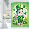 Waterproof Polyester Shower Curtain - Green Leprechaun Rabbit With Hat & Clover, St. Patrick'S Day Decor, Machine Washable