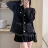 2025 autumn new imitation mink small fragrant knitted cardigan top gentle and sweet wind vertical stripes thin coat