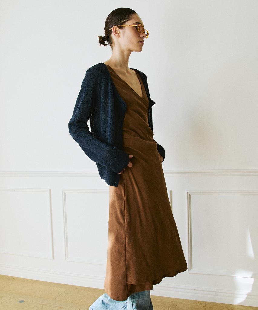 Green Butter Shirring Wrap Dress (Brown)