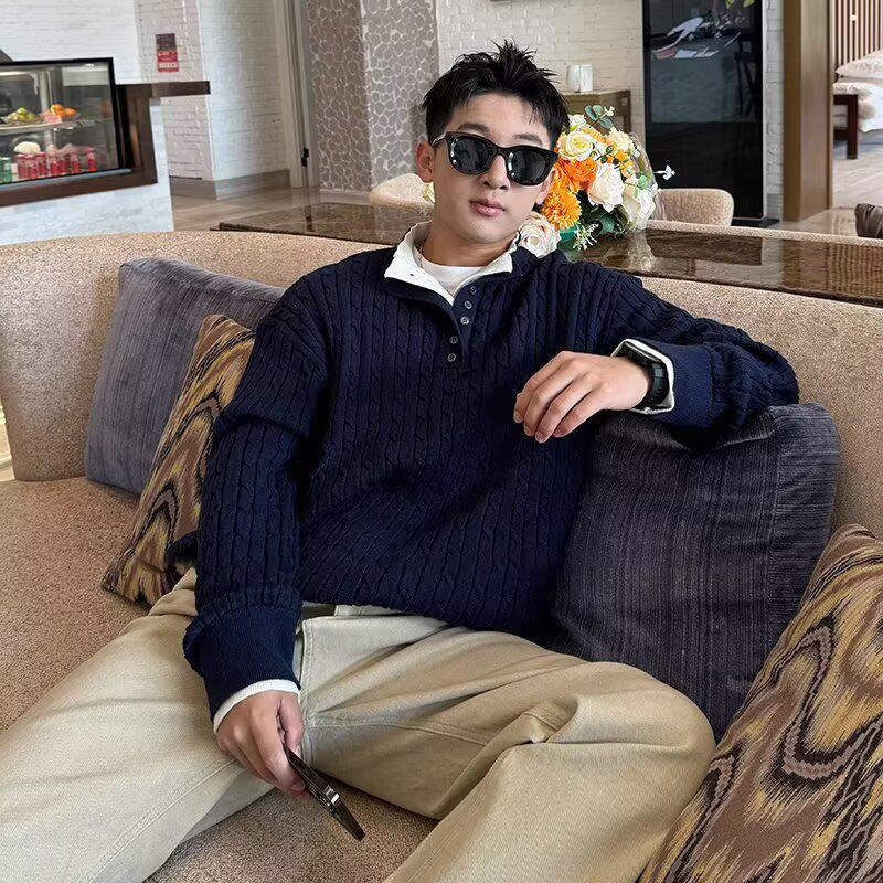 2024 Men s American Retro V-Neck Cardigan - AutumnWinter Casual Solid Knitwear XL 3279₽