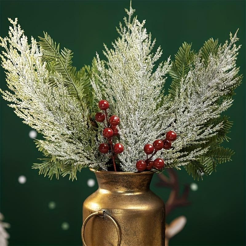 24-Pack Artificial Pine Needle Branches -Faux Green Cedar Sprigs for DIY Garlands, Home Garden Decor