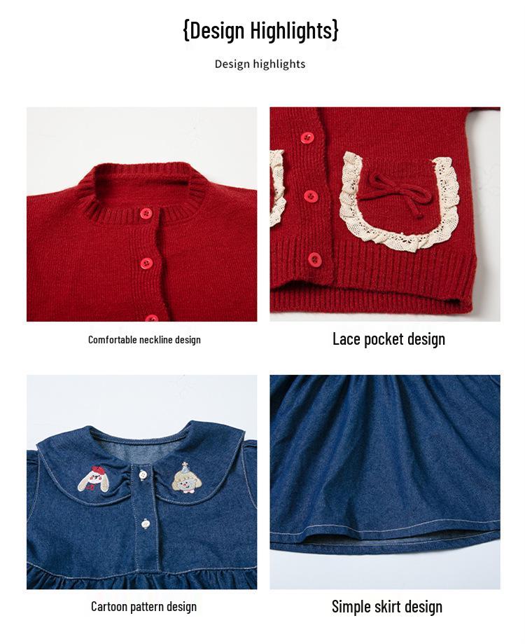 2025 Girls' Stylish Denim Two-Piece Dress Set for Spring/Autumn