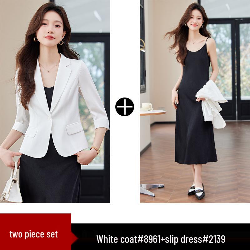 Women's Green Mid-Sleeve Summer Blazer - 2024 Petite Casual Jacket