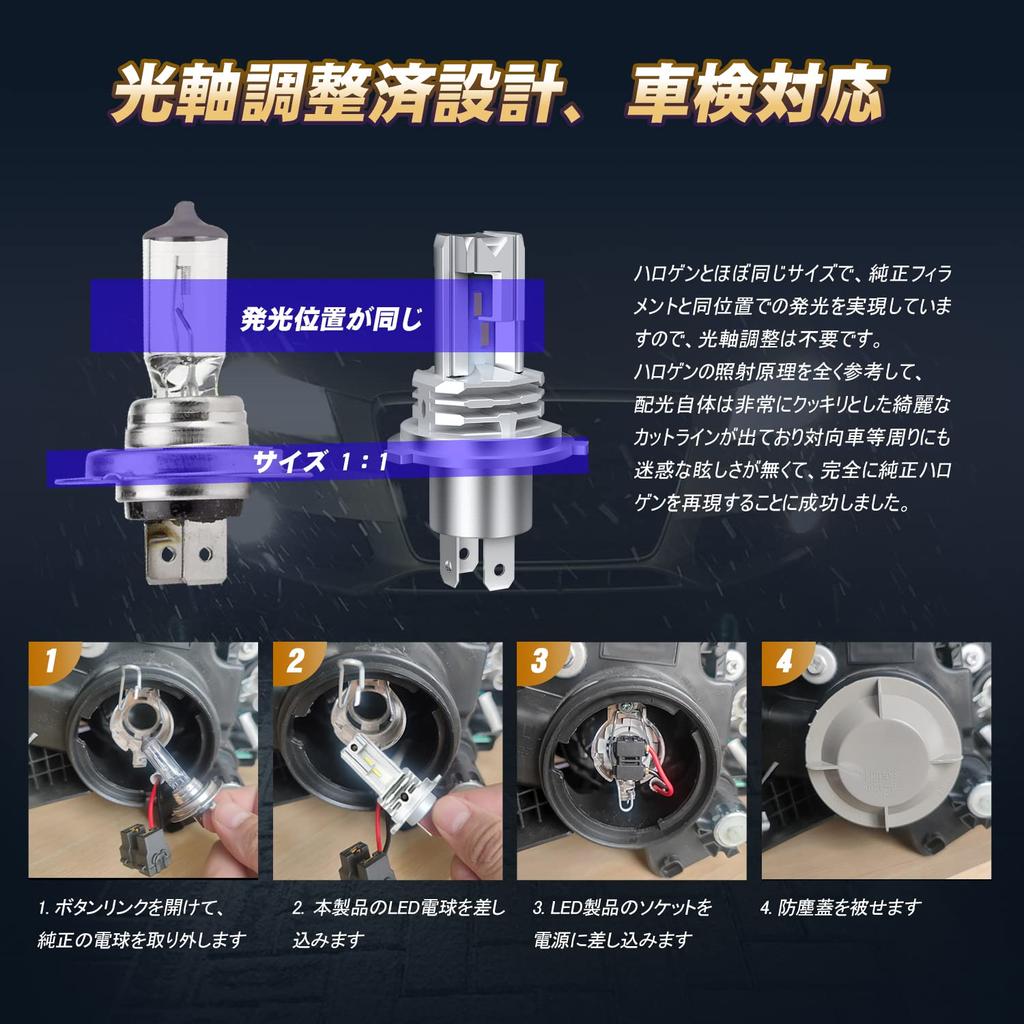H4 LED Headlight, Hi/Lo Switching, For Cars/Motorcycles, Fanless, 12000 Lm, DC /24V Compatible with