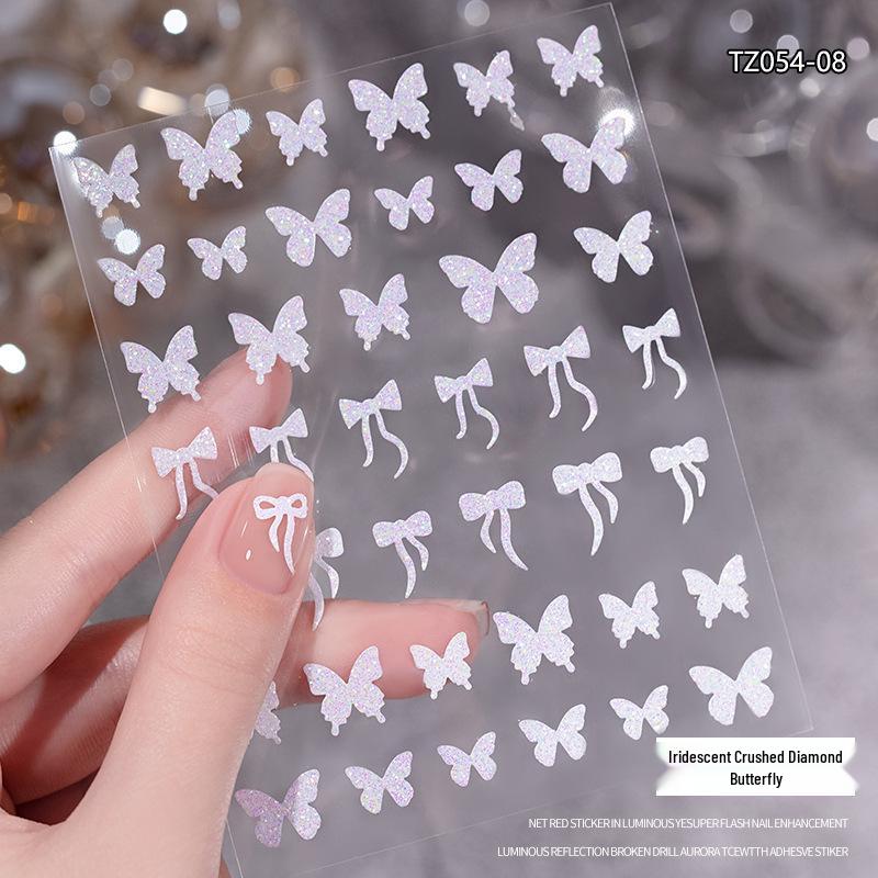 

Шампань Переливающийся Дробленый Бриллиант Хромированные Наклейки для Ногтей Chrome Hearts: Дизайны с бабочкой, розой, кроликом и снежинкой