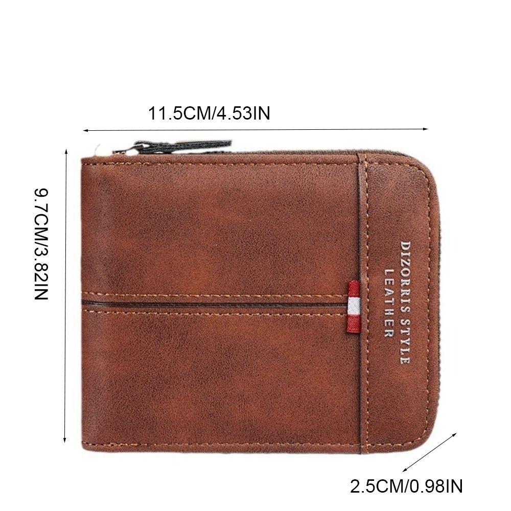 Zipper Men Short Wallet PU Leather ID Card Holder Fashion Business Clutch Bag  Gift